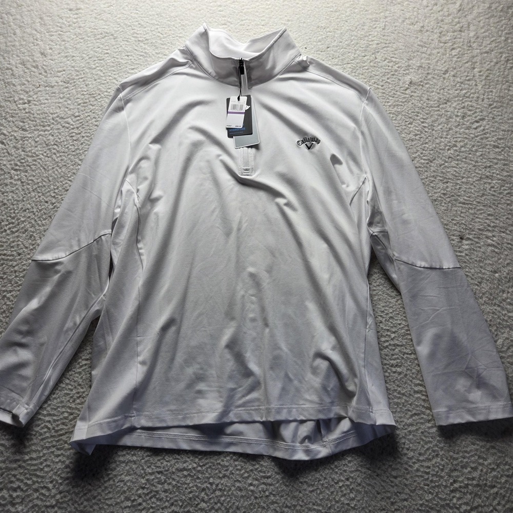Callaway Pullover Mens 2XL White Water Repellent 1/4 Zip Golf Shirt Long Sleeve
